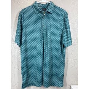 Greg Norman Play Polo Golf Shirt Mens Printed Blue Green Performance Size Medium